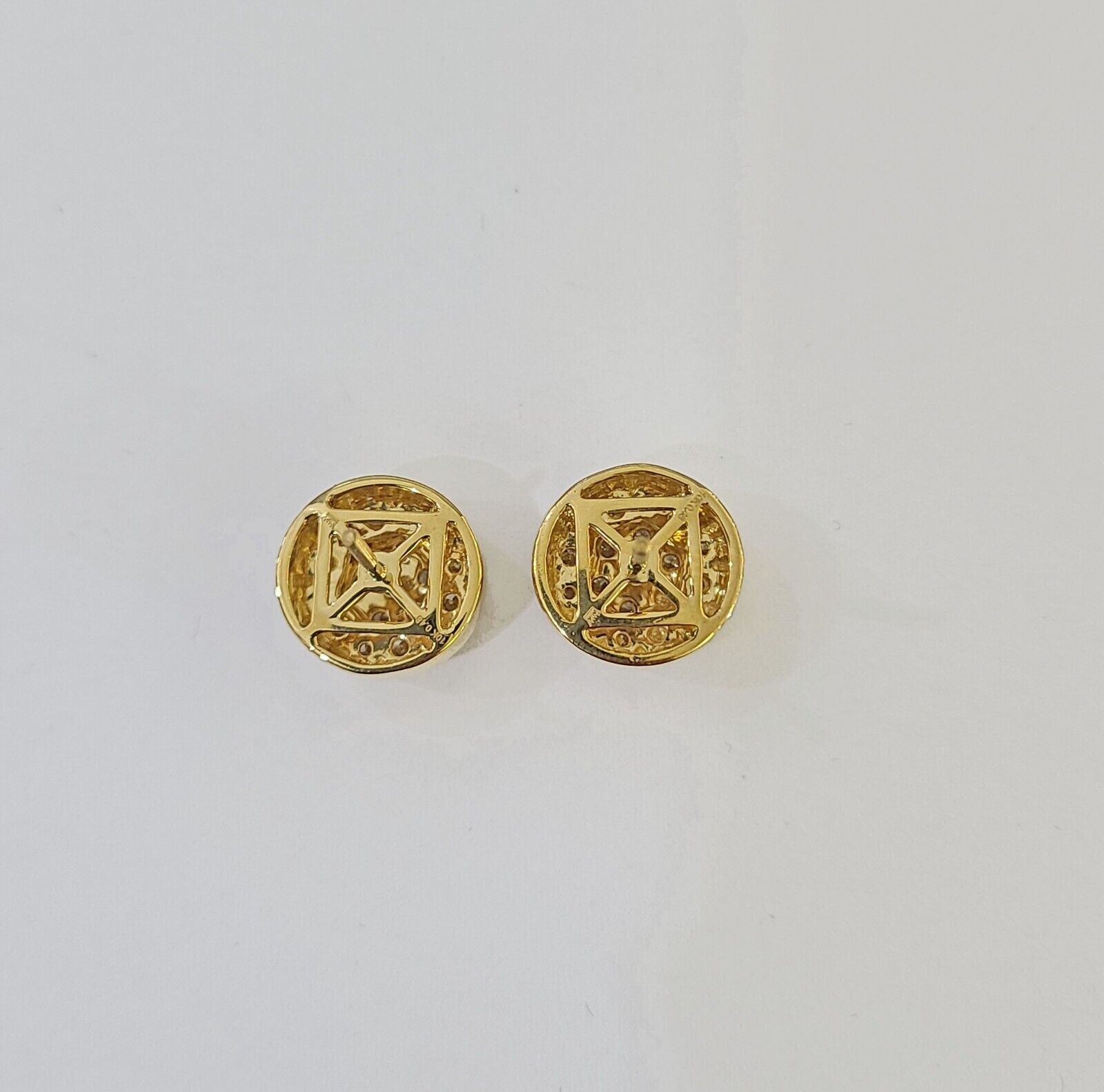 10k Yellow gold Flower Earrings Real Diamond screw - back Women Men studs - GoldenlinQ